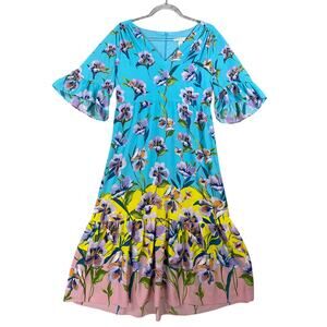 Women's London Times Flutter Sleeve Floral Print Maxi Tiered Skirt Party Dress